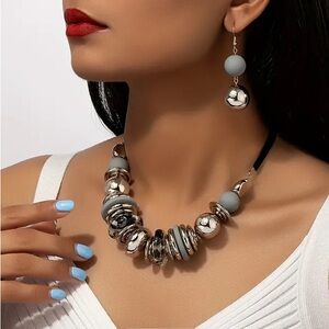 Elegant Silver and Gray Necklace and Earring Set